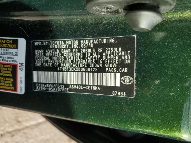 4T1BF3EKXBU608425 - 2011 TOYOTA CAMRY BASE GREEN photo 12
