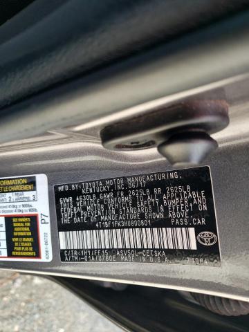 4T1BF1FK3HU800801 - 2017 TOYOTA CAMRY LE GRAY photo 12