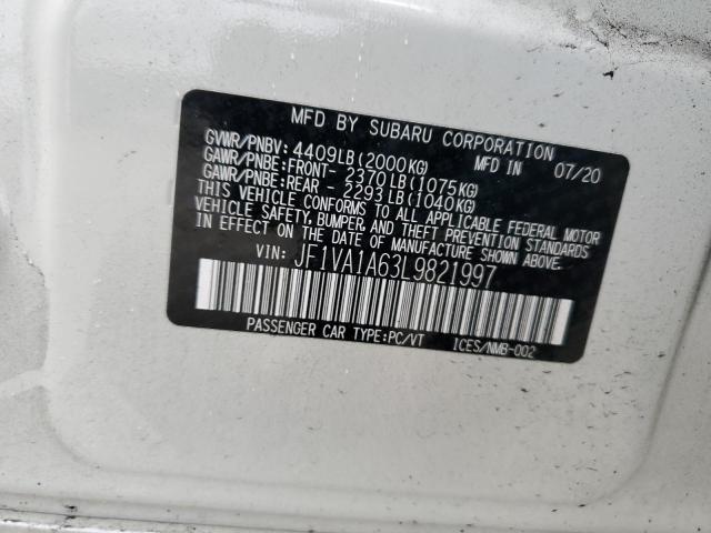 JF1VA1A63L9821997 - 2020 SUBARU WRX WHITE photo 12