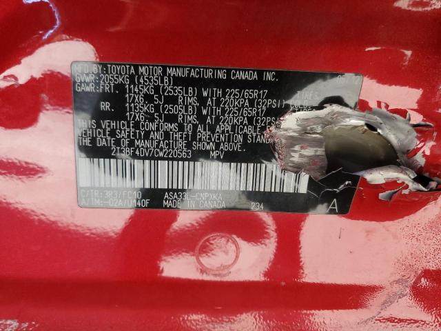 2T3BF4DV7CW220563 - 2012 TOYOTA RAV4 红色 照片 12