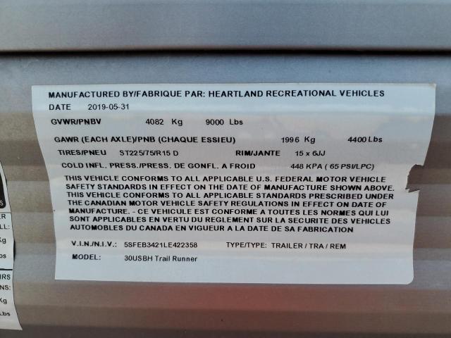 5SFEB3421LE422358 - 2020 HEARTLAND TRAILER Ağ foto 10