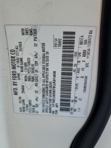 1FMEU65878UA91408 - 2008 FORD EXPLORER LIMITED WHITE photo 13