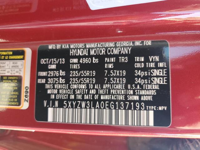 5XYZW3LA0EG137193 - 2014 HYUNDAI SANTA FE S BURGUNDY photo 12