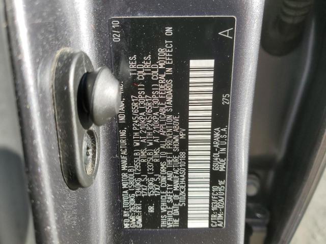5TDZK3EH4AS010188 - 2010 TOYOTA HIGHLANDER 灰色 照片 13