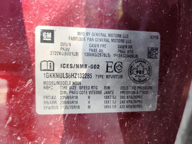 1GKKNULS6HZ132285 - 2017 GMC ACADIA SLT-1 მუქწითელი ფოტო 13