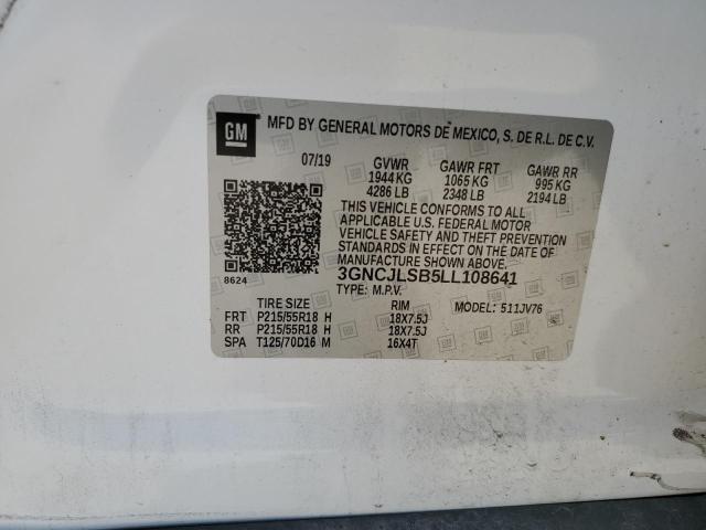 3GNCJLSB5LL108641 - 2020 CHEVROLET TRAX 1LT 白色 照片 12