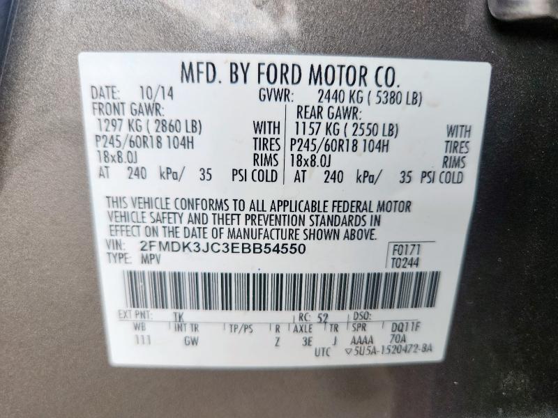 2FMDK3JC3EBB54550 - 2014 FORD EDGE SEL ყავისფერი ფოტო 13