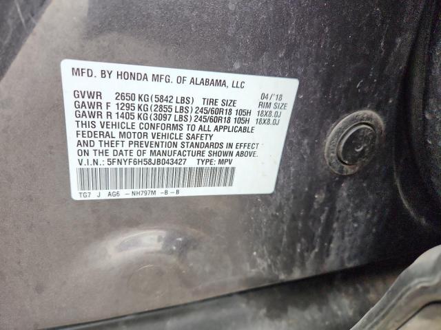 5FNYF6H58JB043427 - 2018 HONDA PILOT EXL Grau Foto 13