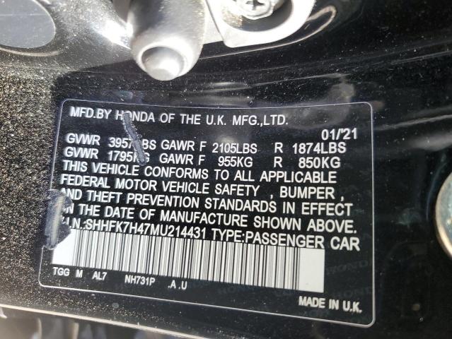 SHHFK7H47MU214431 - 2021 HONDA CIVIC SPORT 黑色 照片 12