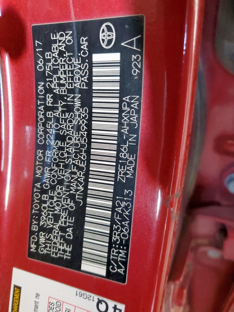 JTNKARJE6HJ549935 - 2017 TOYOTA COROLLA IM Rot Foto 12