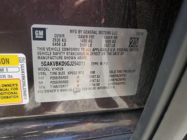 5GAKVBKD9GJ294011 - 2016 BUICK ENCLAVE BROWN photo 13