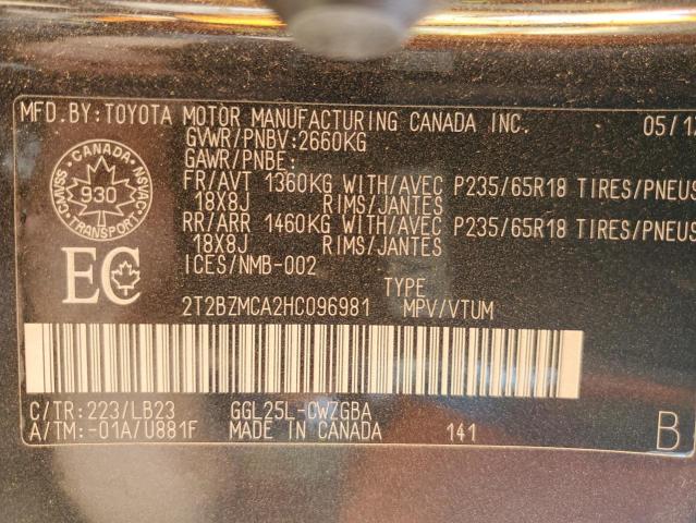 2T2BZMCA2HC096981 - 2017 LEXUS RX 350 BASE BLACK photo 12