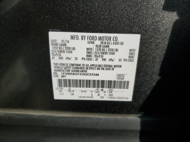 1FM5K8GTXGGC03344 - 2016 FORD EXPLORER SPORT Grau Foto 13