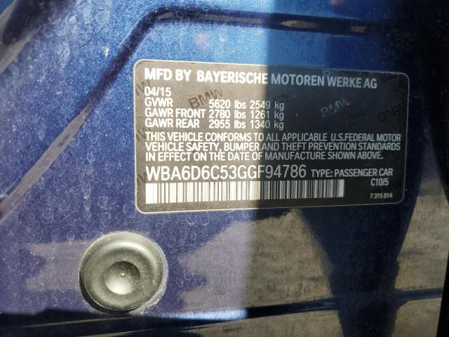 WBA6D6C53GGF94786 - 2016 BMW 650 XI GRAN COUPE BLUE photo 12