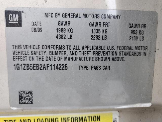 1G1ZB5EB2AF114226 - 2010 CHEVROLET MALIBU LS Krem fotoğraf 12