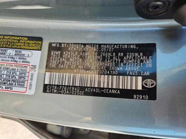 4T1BE46K97U704190 - 2007 TOYOTA CAMRY CE 青色 照片 12