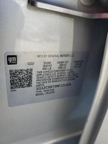 1G1ZC5ST3NF131438 - 2022 CHEVROLET MALIBU LS ვერცხლისფერი ფოტო 12