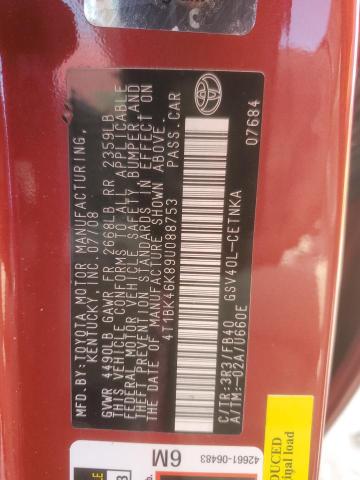 4T1BK46K89U088753 - 2009 TOYOTA CAMRY SE Qırmızı foto 12