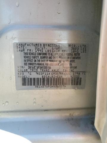 3N1AB7AP3HY265194 - 2017 NISSAN SENTRA S SILVER photo 13