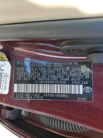 4T1BK36B46U155936 - 2006 TOYOTA AVALON XL MAROON photo 12