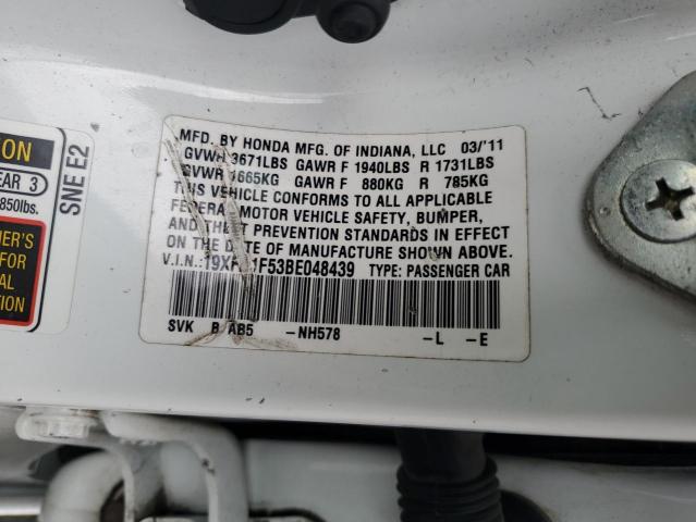 19XFA1F53BE048439 - 2011 HONDA CIVIC LX WHITE photo 12