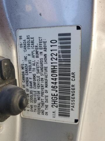 2HGEJ6440WH122110 - 1998 HONDA CIVIC DX TWO TONE photo 12