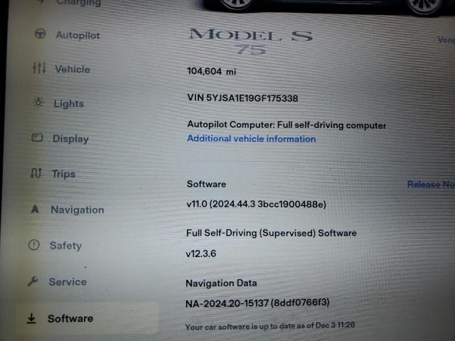 5YJSA1E19GF175338 - 2016 TESLA MODEL S Boz foto 9