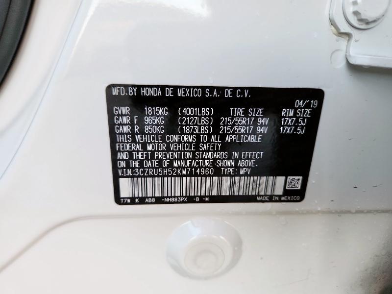 3CZRU5H52KM714960 - 2019 HONDA HR-V EX Beyaz fotoğraf 14
