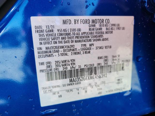 MAJ3S2GEXMC456392 - 2021 FORD ECOSPORT SE Mavi foto 14