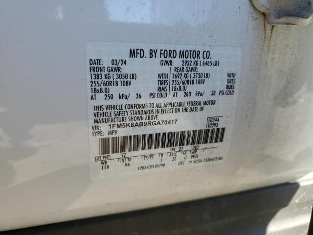 1FM5K8AB9RGA70417 - 2024 FORD EXPLORER POLICE INTERCEPTOR Blanco foto 13