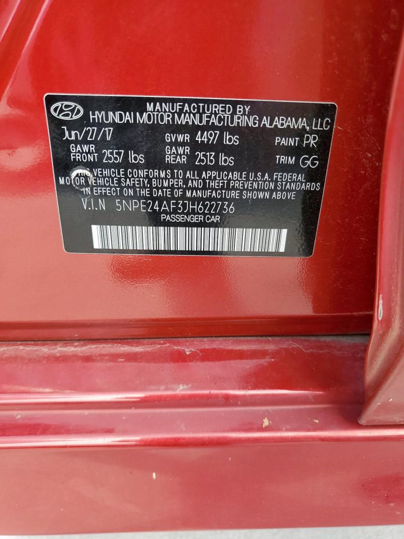 5NPE24AF3JH622736 - 2018 HYUNDAI SONATA SE RED photo 12