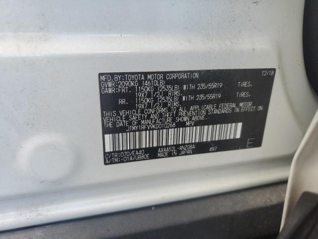 JTMY1RFV9KD010268 - 2019 TOYOTA RAV4 LIMITED WHITE photo 13