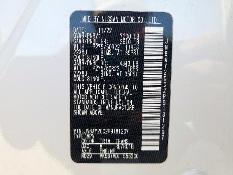 JN8AY2CC2P9181207 - 2023 NISSAN ARMADA PLATINUM Weiß Foto 14