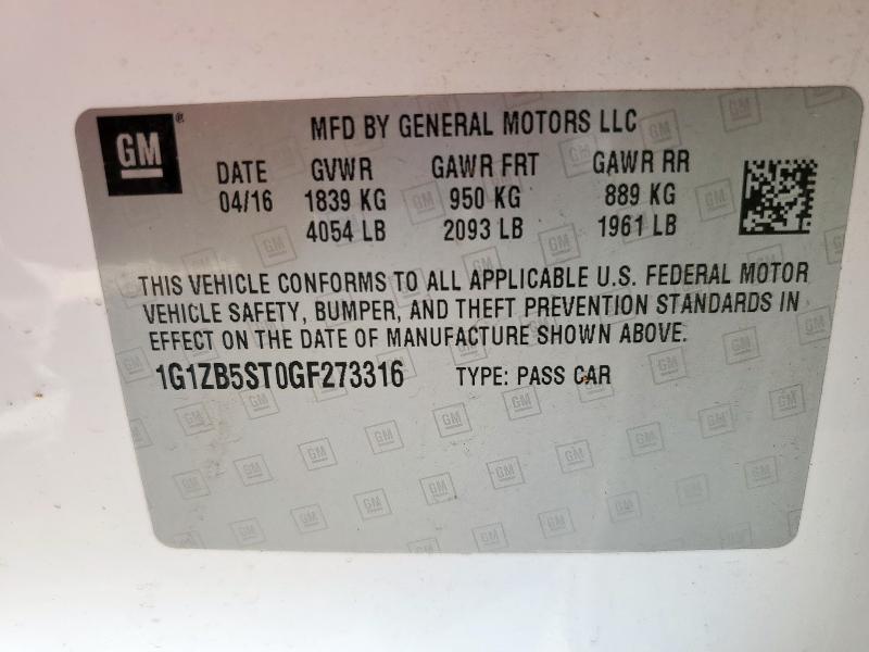 1G1ZB5ST0GF273316 - 2016 CHEVROLET MALIBU LS Blanco foto 12