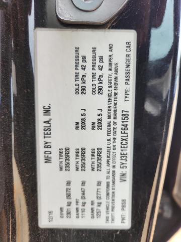 5YJ3E1ECXLF641587 - 2020 TESLA MODEL 3 Qara foto 12