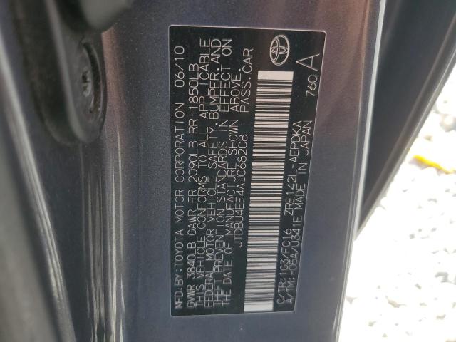 JTDBU4EE4AJ068208 - 2010 TOYOTA COROLLA BASE ნაცრისფერი ფოტო 12