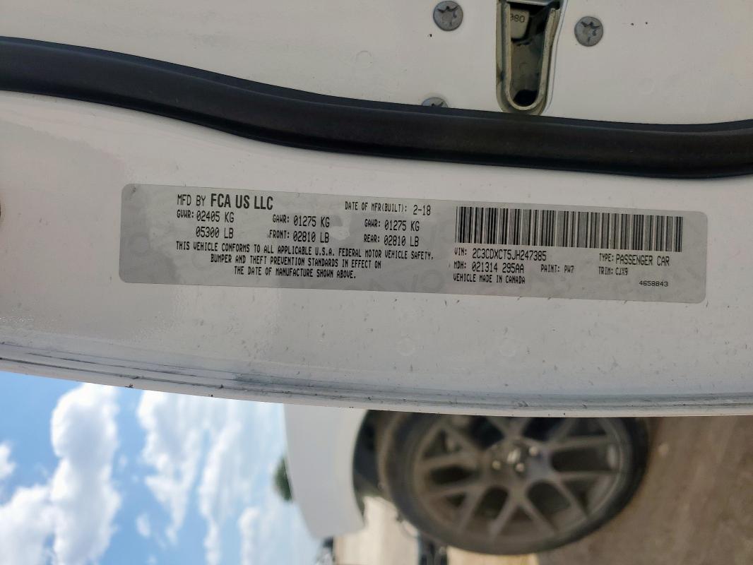 2C3CDXCT5JH247385 - 2018 DODGE CHARGER R/T WHITE photo 13