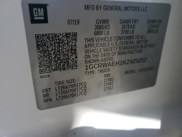 1GCRWAEH1KZ425252 - 2019 CHEVROLET SILVERADO C1500 თეთრი ფოტო 12