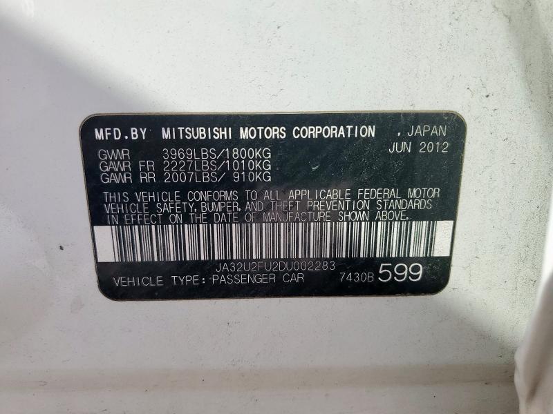 JA32U2FU2DU002283 - 2013 MITSUBISHI LANCER ES/ES SPORT WHITE photo 12