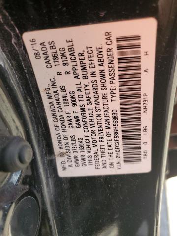 2HGFC2F58GH568830 - 2016 HONDA CIVIC LX BLACK photo 12