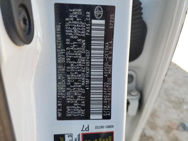4T1BF1FKXFU974037 - 2015 TOYOTA CAMRY LE WHITE photo 12