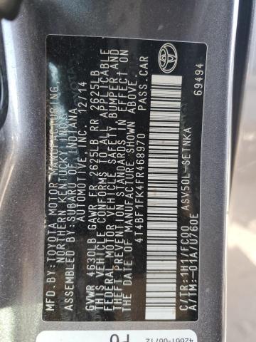 4T4BF1FK4FR468970 - 2015 TOYOTA CAMRY LE Сұр фото 12