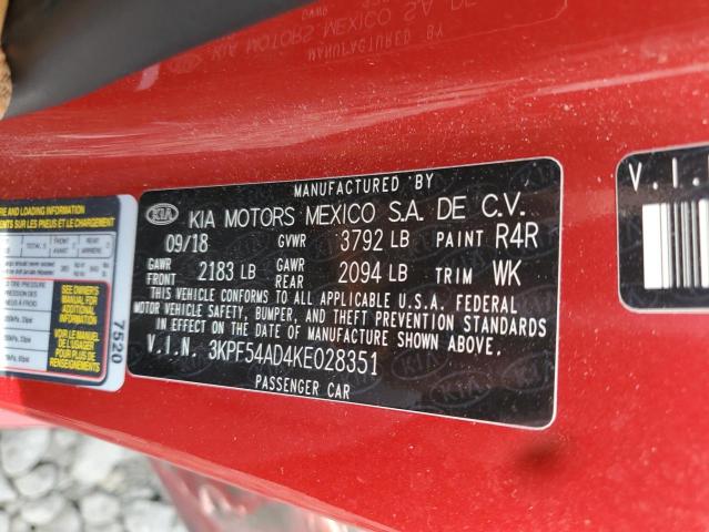 3KPF54AD4KE028351 - 2019 KIA FORTE EX Kırmızı fotoğraf 12