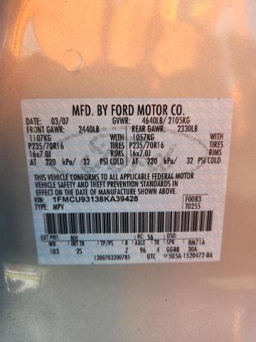 1FMCU93138KA39428 - 2008 FORD ESCAPE XLT CREAM photo 12