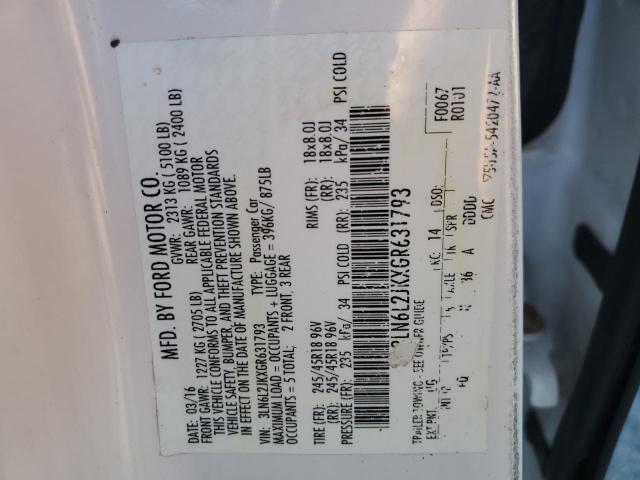 3LN6L2JKXGR631793 - 2016 LINCOLN MKZ WHITE photo 13