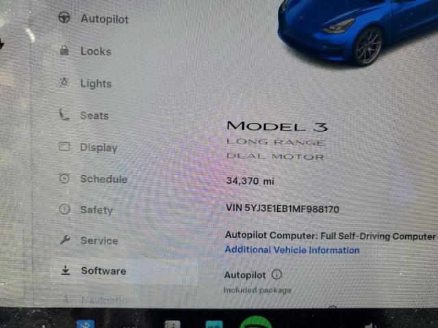 5YJ3E1EB1MF988170 - 2021 TESLA MODEL 3 أزرق صورة 9