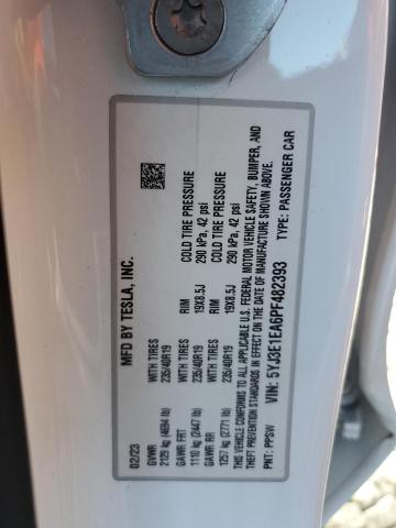5YJ3E1EA6PF482393 - 2023 TESLA MODEL 3 Beyaz fotoğraf 12