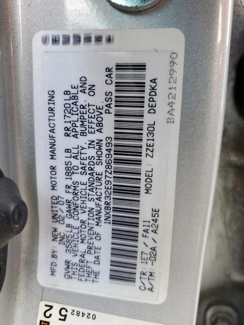1NXBR32E97Z869493 - 2007 TOYOTA COROLLA CE SILVER photo 12