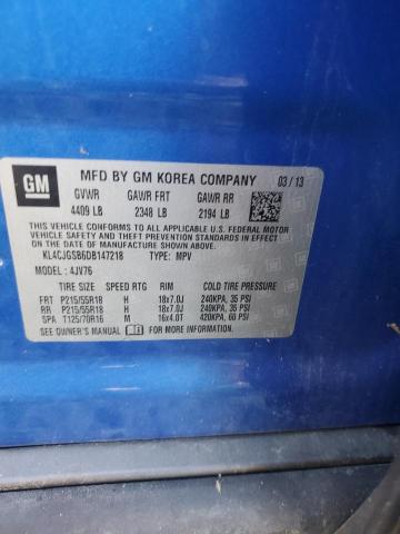 KL4CJGSB6DB147218 - 2013 BUICK ENCORE BLUE photo 12