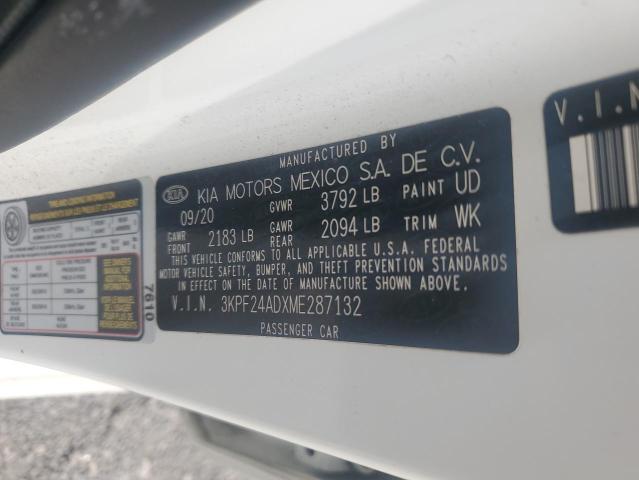 3KPF24ADXME287132 - 2021 KIA FORTE FE WHITE photo 12